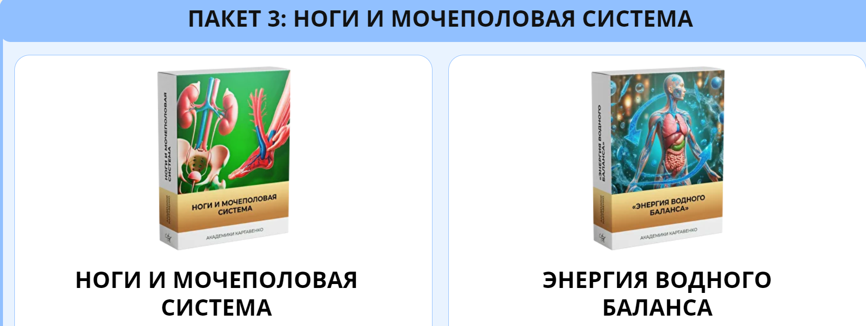 Обложка курса «[Академики Картавенко] Ноги и мочеполовая система + Энергия водного баланса. Тариф Пакет 3 (Виктор Картавенко, Татьяна Картавенко)»