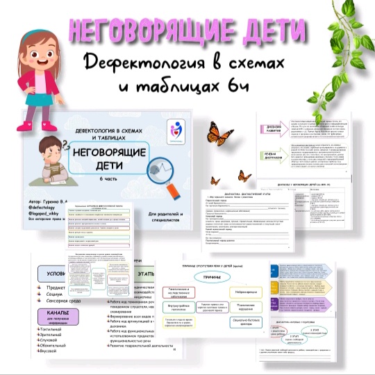Обложка курса «Дефектология в схемах и таблицах 6 часть. Неговорящие дети (Виктория Гуренко)»