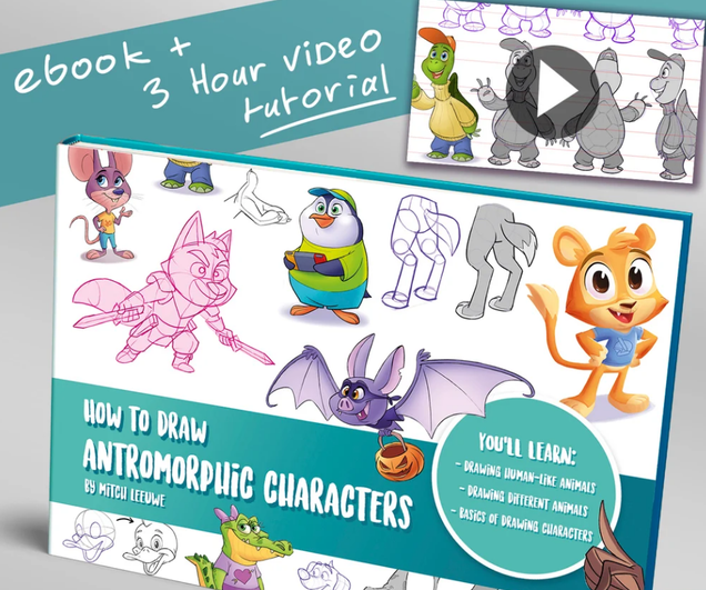 Обложка курса «How to draw anthropomorphic characters - Как рисовать антропоморфных персонажей (Mitch Leeuwe)»