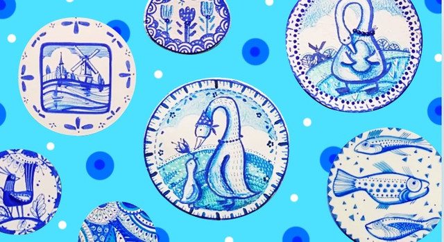 Обложка курса «[Lil School] Как нарисовать керамику голландские изразцы (Лариса Лебедева)»