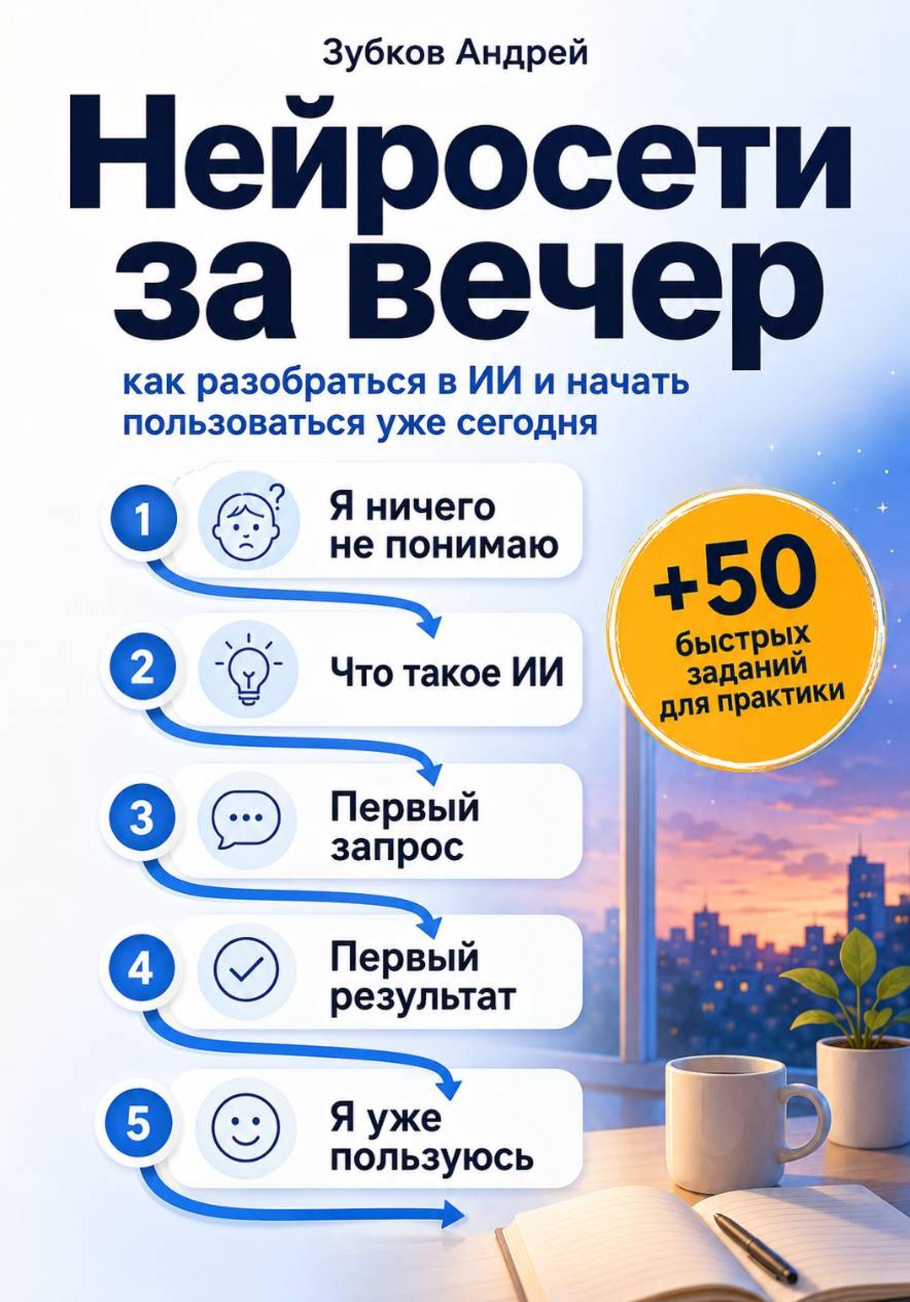 Обложка курса «Нейросети за вечер: как разобраться в ИИ и начать пользоваться уже сегодня (Андрей Зубков)»