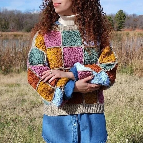 Обложка курса «[Вяжи.ру] Patchwork Sweater - вязаный крючком пуловер из бабушкиных квадратов (A.R. Navin)»